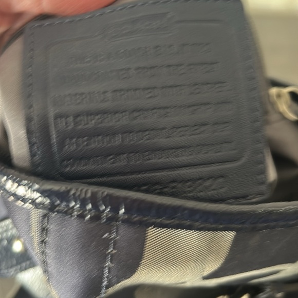 Coach F19820 Moto Op Art Navy Metallic Duffle Crossbody with Chain & Coach charm - Picture 5 of 6